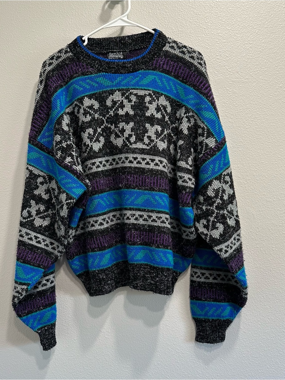 VTG New Era sweater,geometric print,90’s,multicolor,unisex